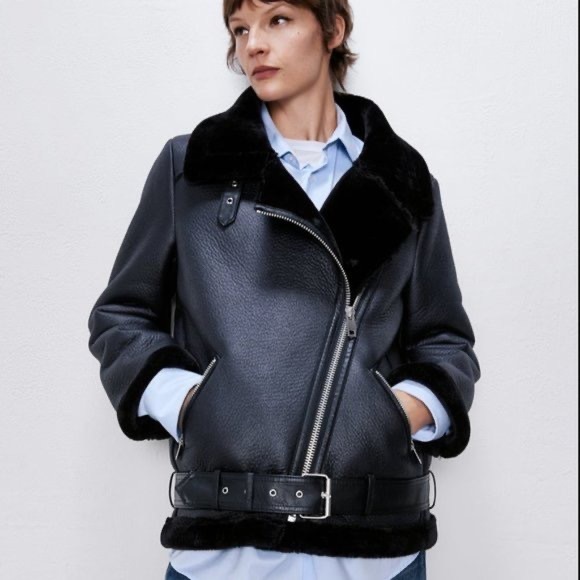 NWT. Zara Faux Fur Leather Double Faced Moto Biker Jacket Women’s-XL. - Picture 3 of 16